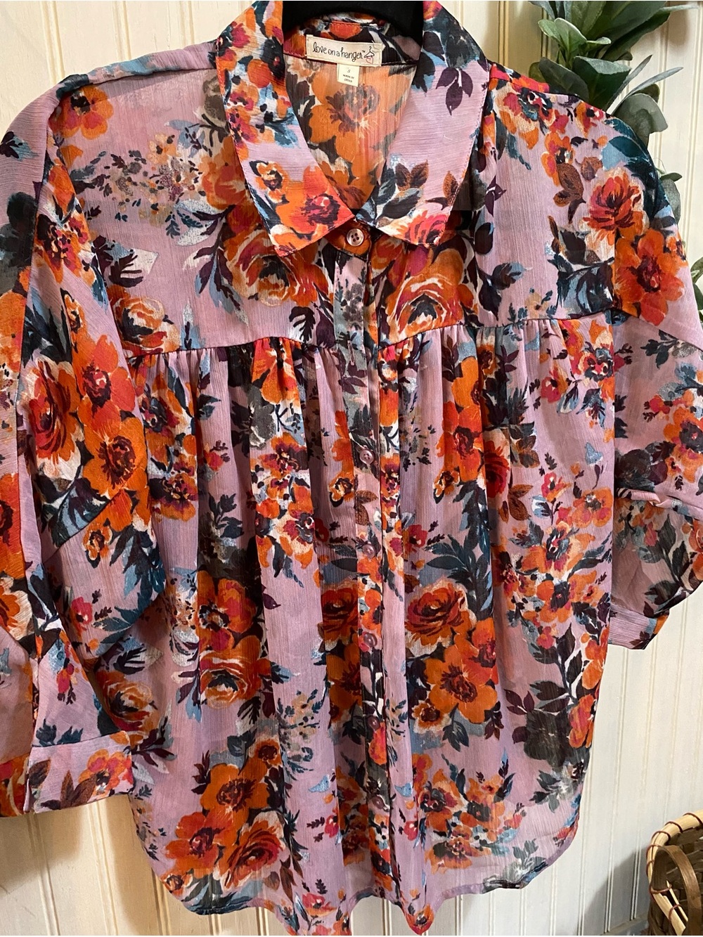 love on a hanger Lavender Floral Button-Front Blouse